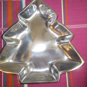 VTG-GENUINE SONOMA HOME GOODS-HEAVY-SILVER PLATED-CHRISTMAS TREE TRAY-PLATTER